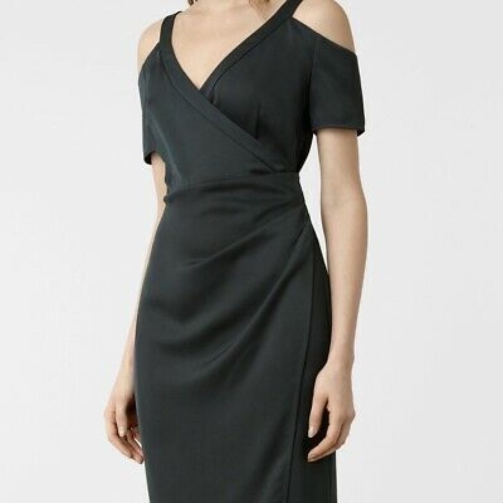 All Saints black Cadia cold shoulder wrap dress